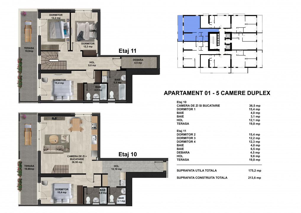 Penthouse 5 Camere Duplex - Tip 1